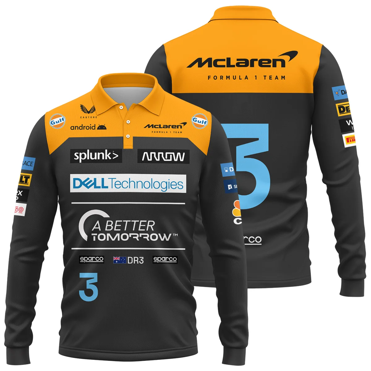 2022 Daniel Ricciardo McLaren F1 Team Race Suit Long Polo Shirt BLVA180725A06LPL