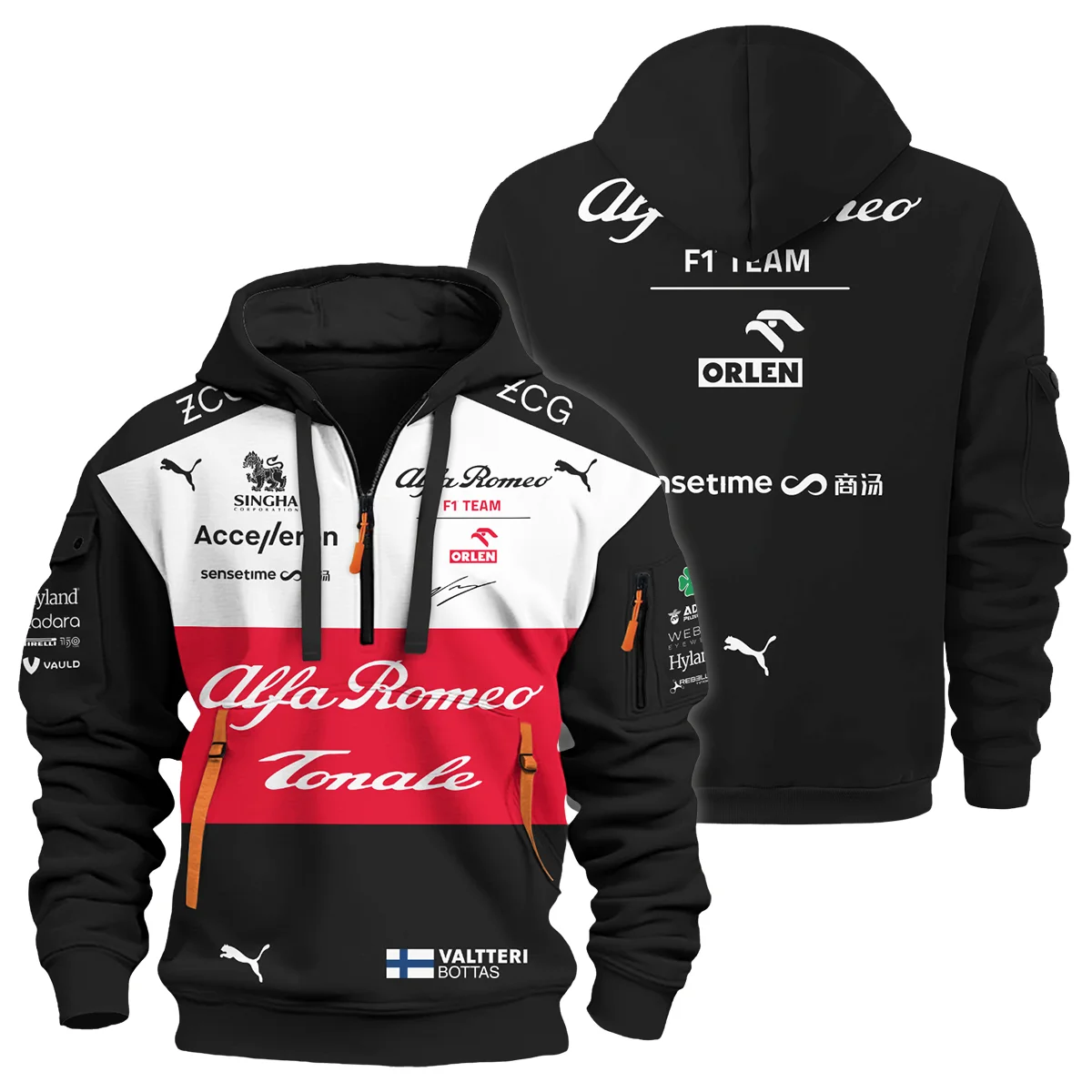 2022 Valtteri Bottas Racing Suit Alfa Romeo F1 Hoodie Half Zip Unisex Motorsport Apparel BLVAVB130925A6HDF