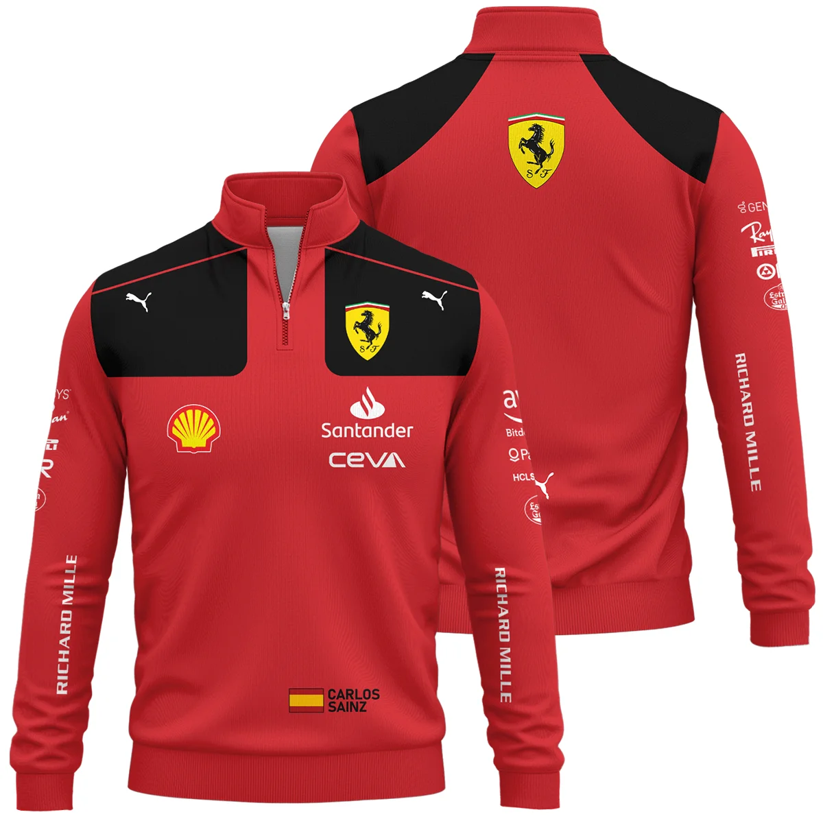 2023 Carlos Sainz Racing Suit Ferrari F1 Quarter-Zip Sweatshirt Unisex Motorsport Apparel BLVACS190825A10QZS