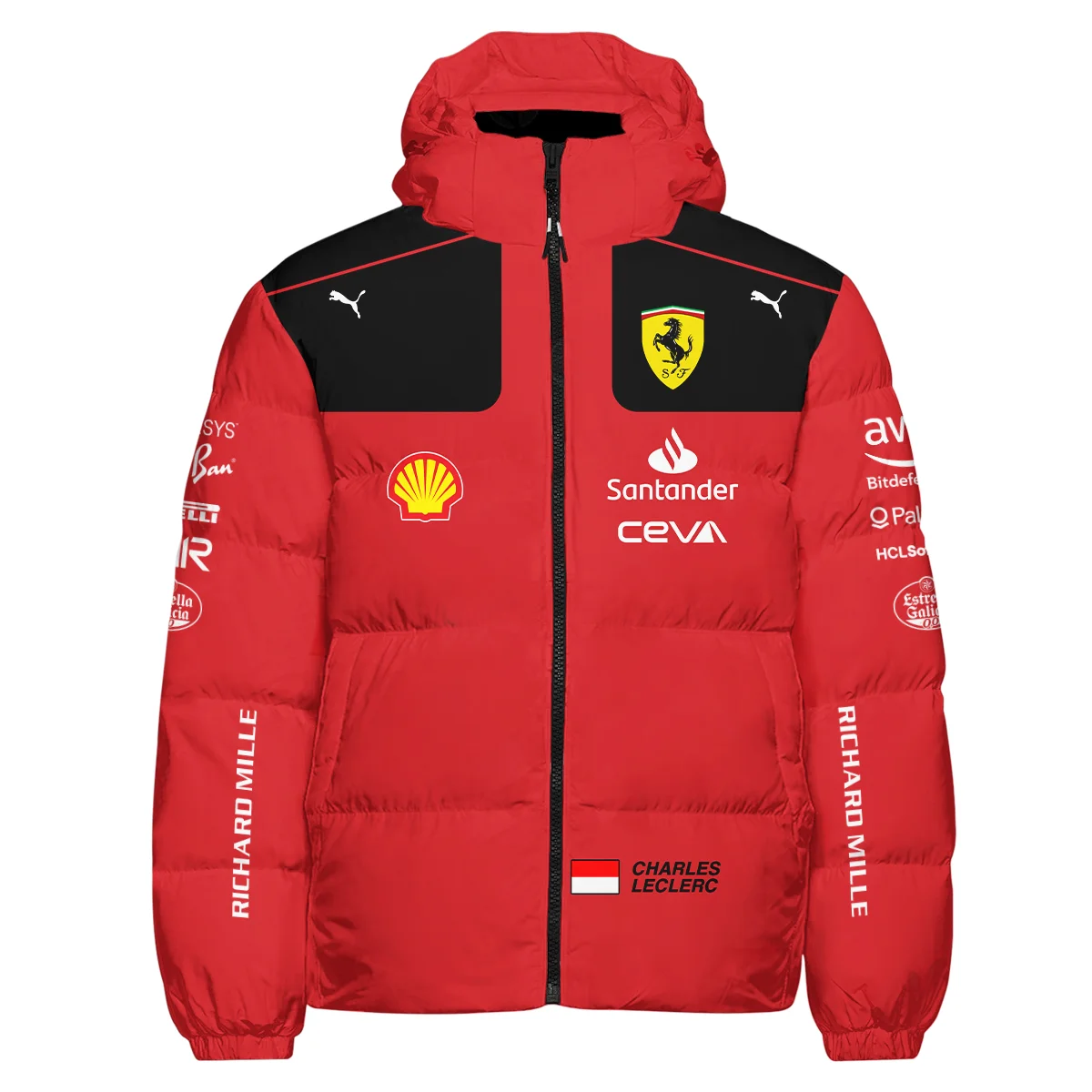 2023 Charles Leclerc Racing Suit Ferrari F1 Down & Puffer Jackets BLVACL190825A10HCJ - Image 2