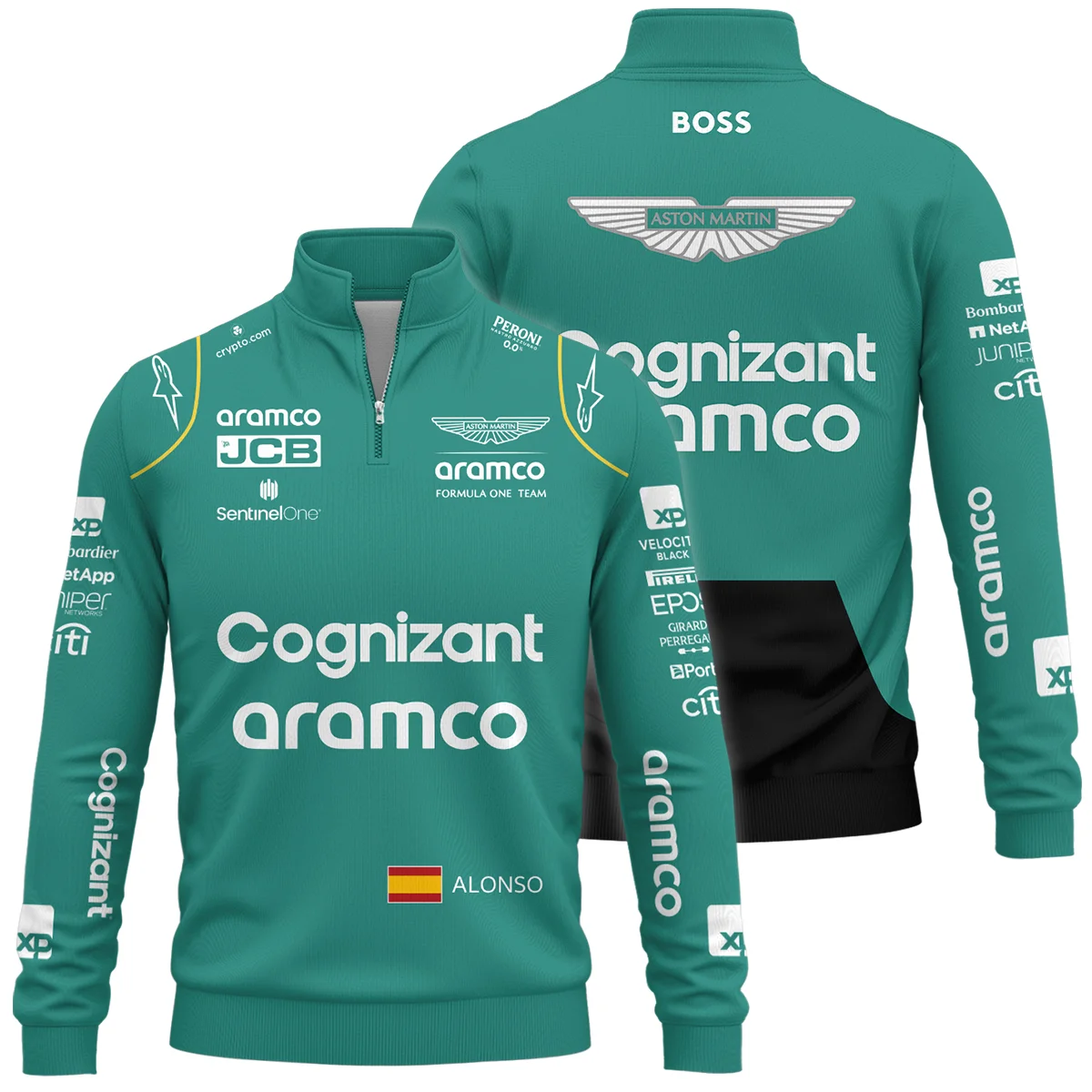 2023 Fernando Alonso Racing Suit Aston Martin F1 Quarter-Zip Sweatshirt BLVAFA030925A10QZS