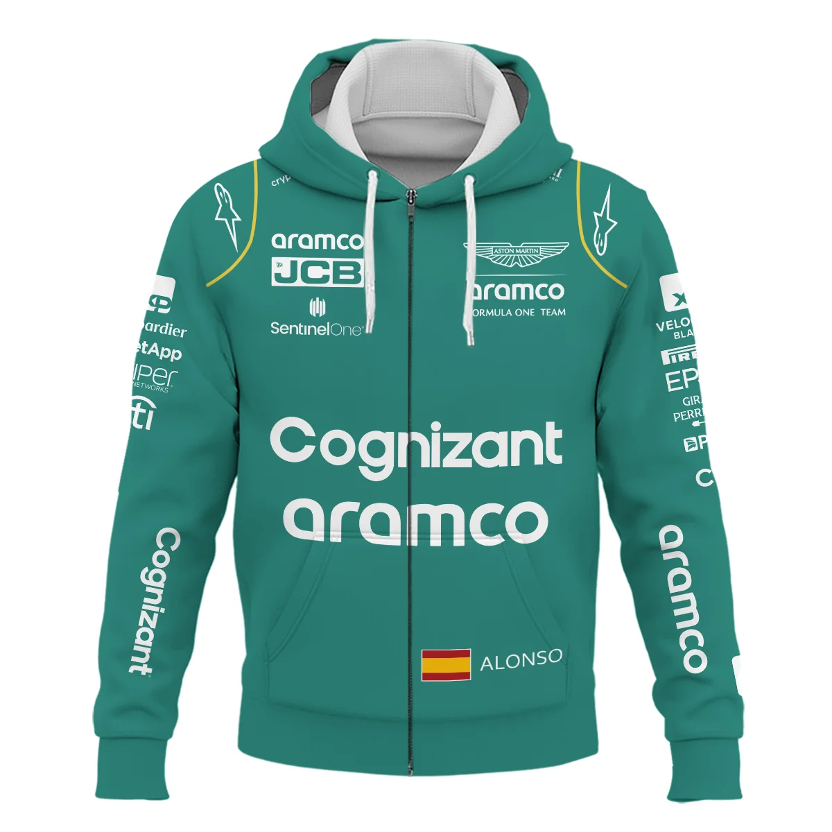 Alternative view of 2023 Fernando Alonso Racing Suit Aston Martin F1 Zipper Hoodie BLVAFA030925A10ZHD