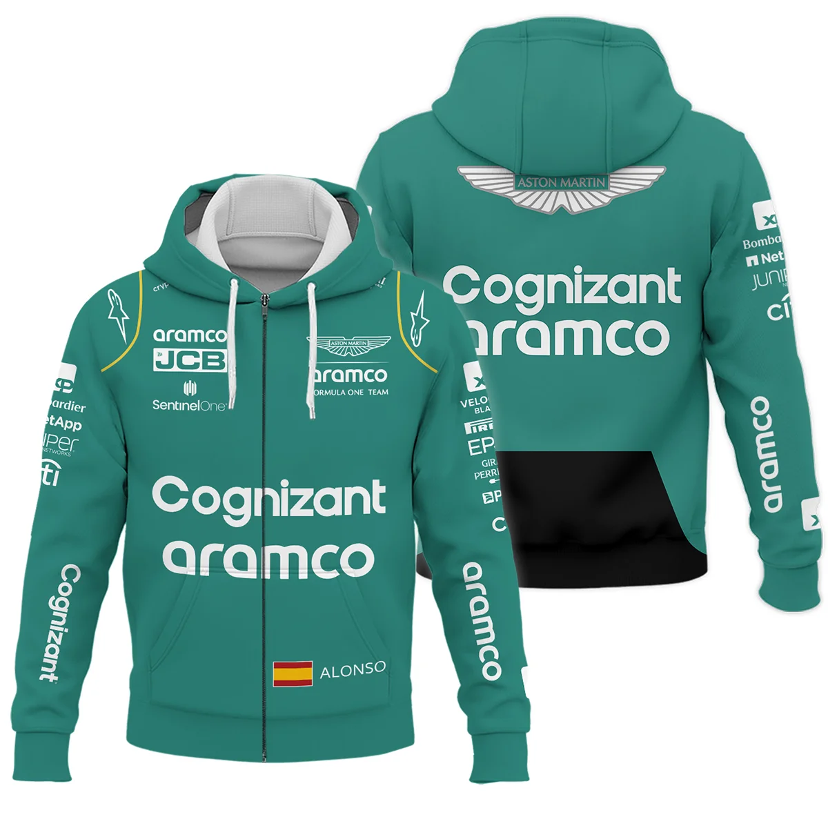 2023 Fernando Alonso Racing Suit Aston Martin F1 Zipper Hoodie BLVAFA030925A10ZHD
