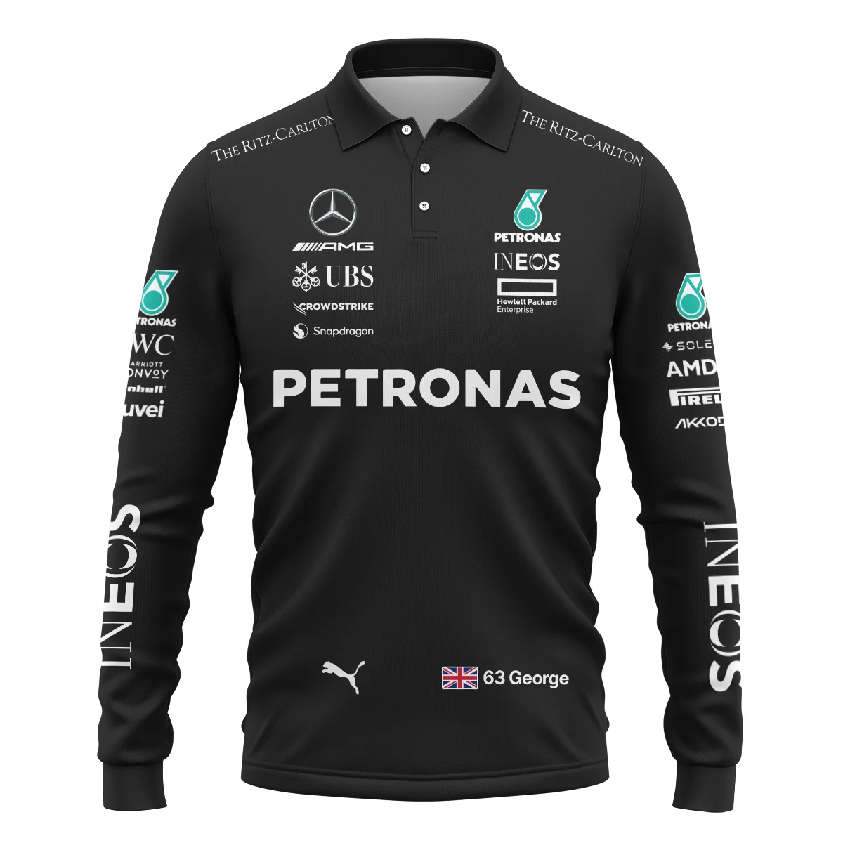 2023 George Russell Racing Suit Mercedes F1 Long Polo Shirt BLVAGR080925A2LPL - Image 2