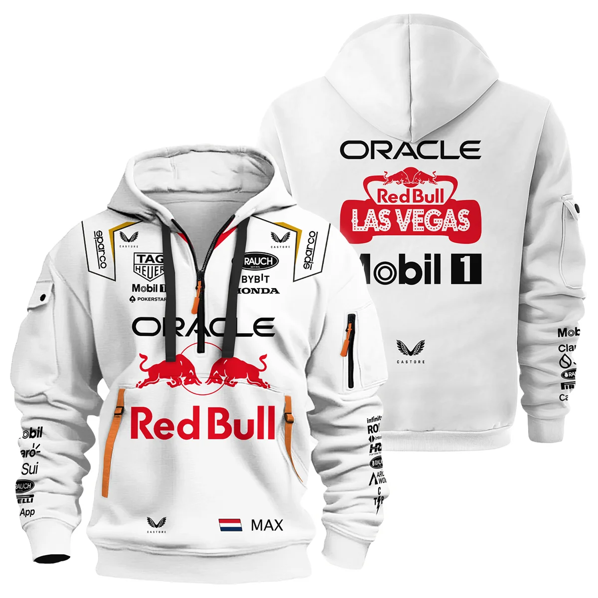 2023 Las Vegas GP Max Verstappen Racing Suit Red Bull Racing F1 Hoodie Half Zip Unisex Motorsport Apparel BLVAMV281125A3HDF