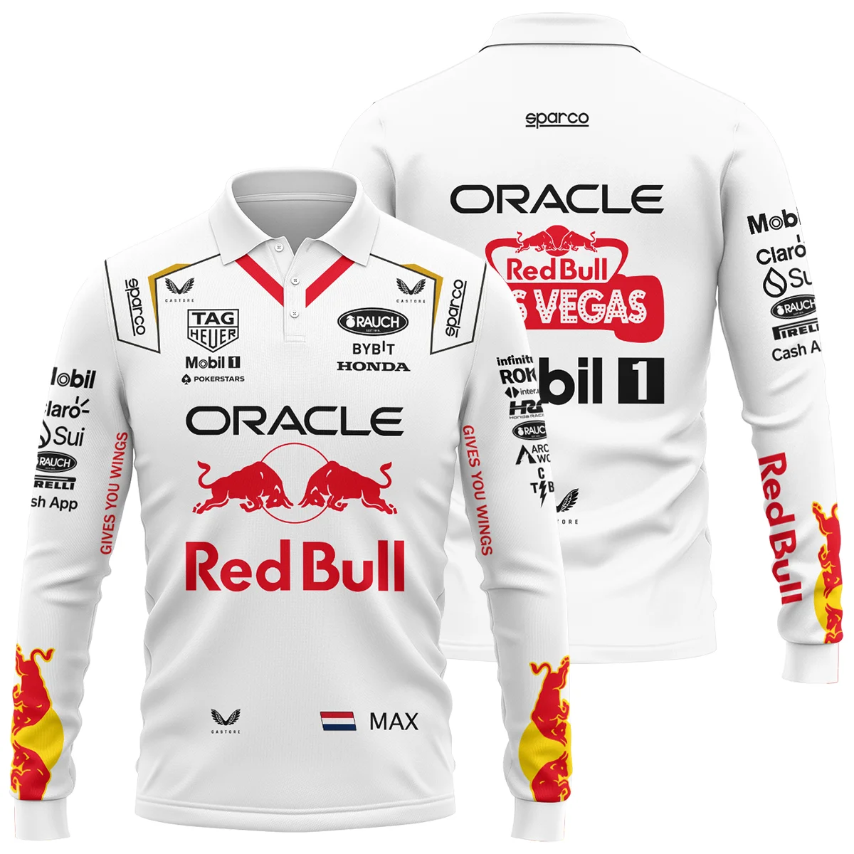 2023 Las Vegas GP Max Verstappen Racing Suit Red Bull Racing F1 Long Polo Shirt Unisex Motorsport Apparel BLVAMV281125A3LPL