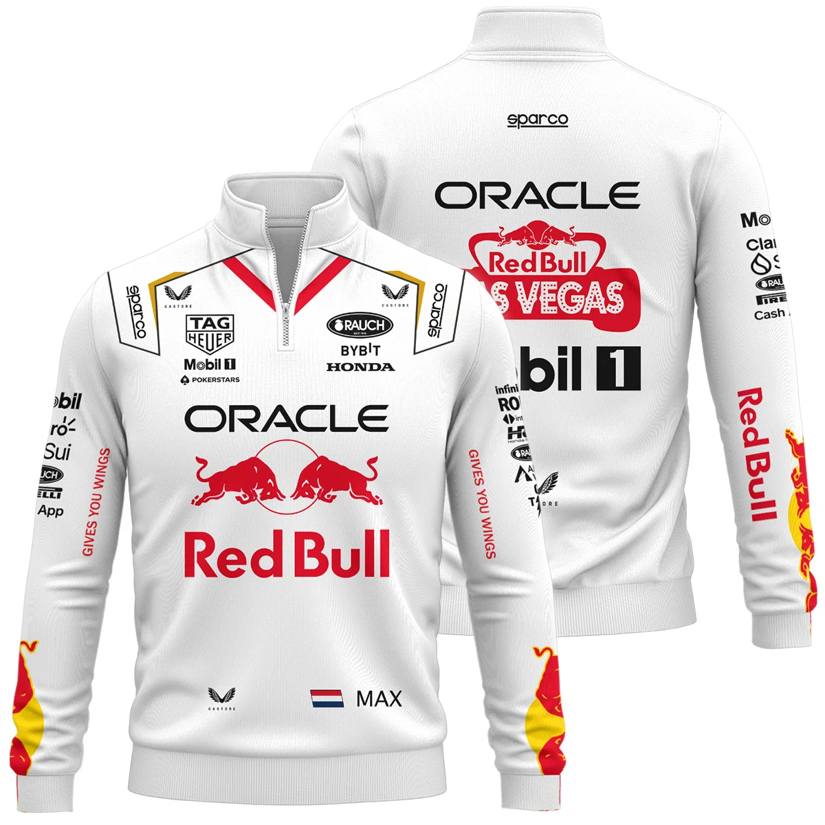 2023 Las Vegas GP Max Verstappen Racing Suit Red Bull Racing F1 Quarter-Zip Sweatshirt Unisex Motorsport Apparel BLVAMV281125A3QZS
