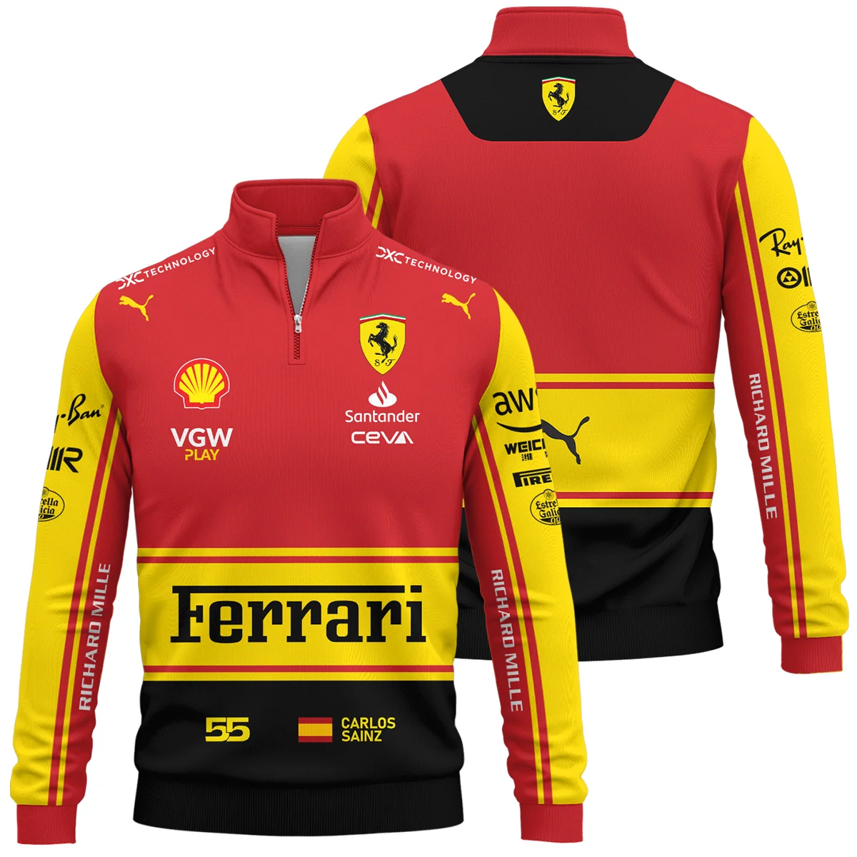 2023 Monza GP Carlos Sainz Racing Suit Ferrari F1 Quarter-Zip Sweatshirt Unisex Motorsport Apparel BLVACS190825A9QZS