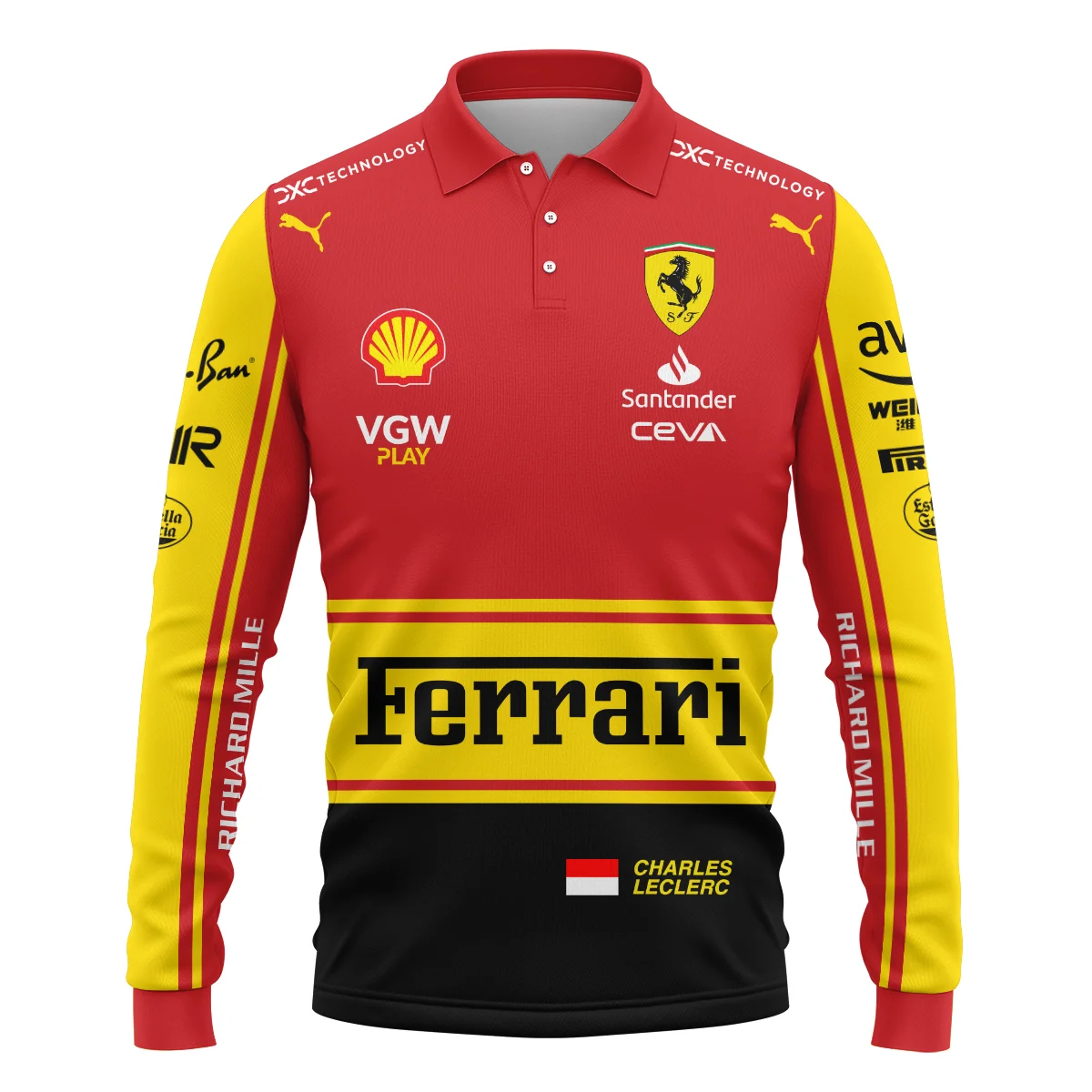 2023 Monza GP Charles Leclerc Racing Suit Ferrari F1 Long Polo Shirt BLVACL190825A9LPL - Image 2