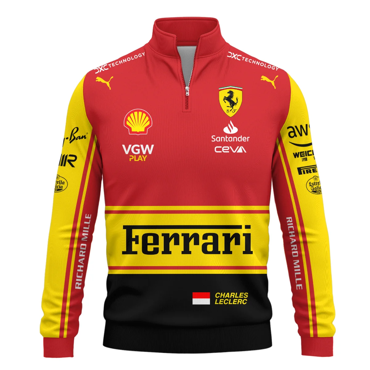 2023 Monza GP Charles Leclerc Racing Suit Ferrari F1 Quarter-Zip Sweatshirt BLVACL190825A9QZS - Image 2