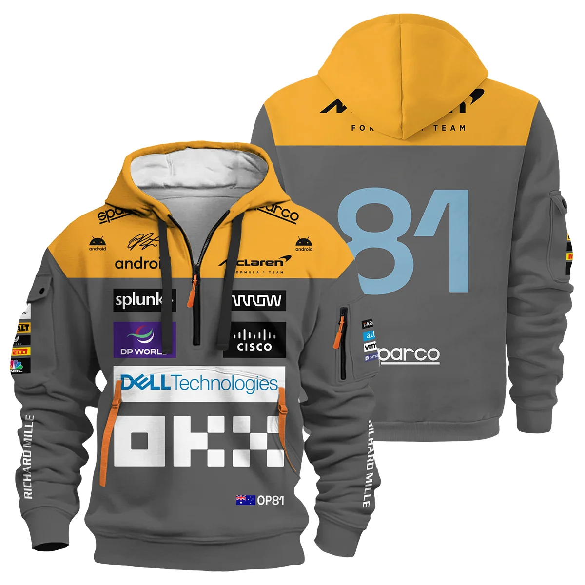 2023 Oscar Piastri Racing Suit McLaren F1 Hoodie Half Zipper Unisex Motorsport Apparel BLVAOP150825A3HDF