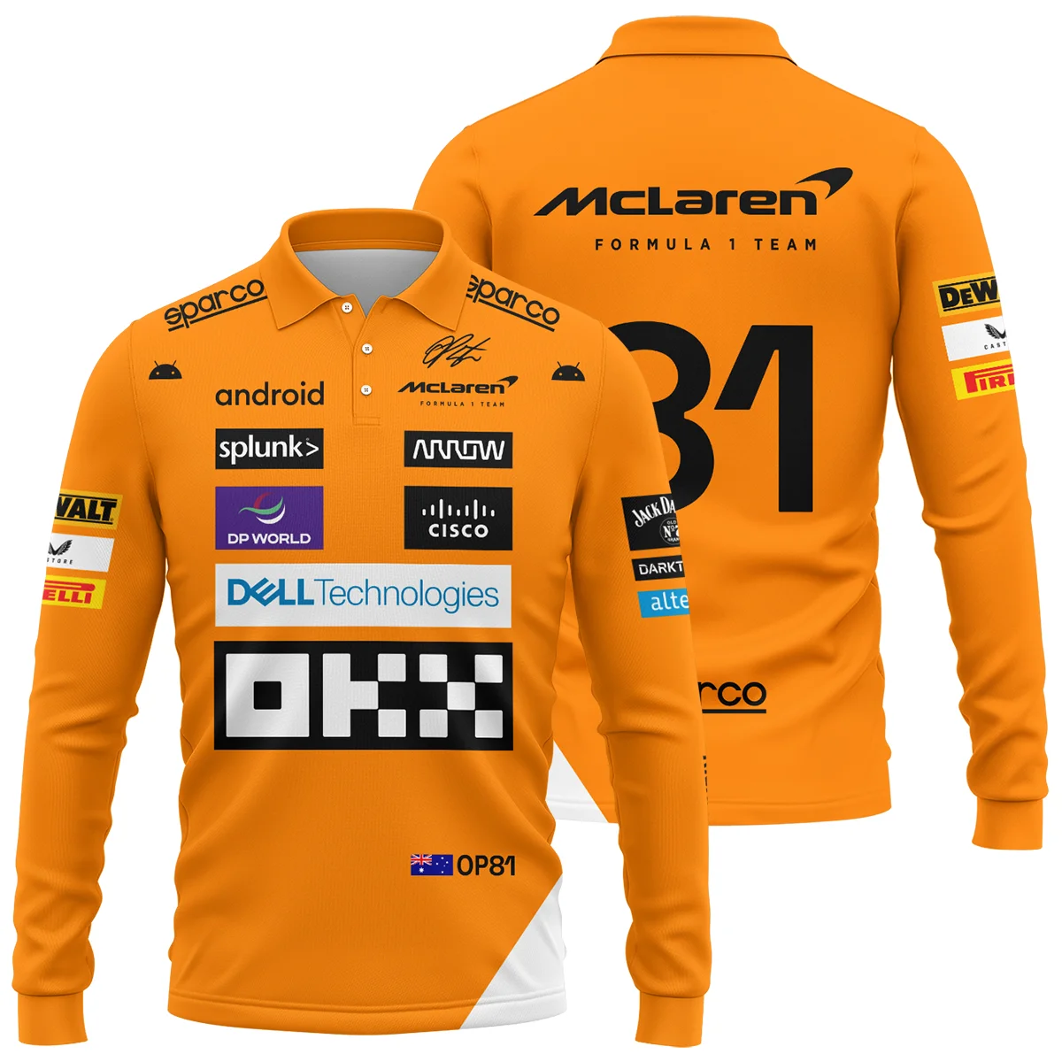 2023 Oscar Piastri Racing Suit McLaren F1 Long Polo Shirt Unisex Motorsport Apparel BLVAOP150825A1LPL