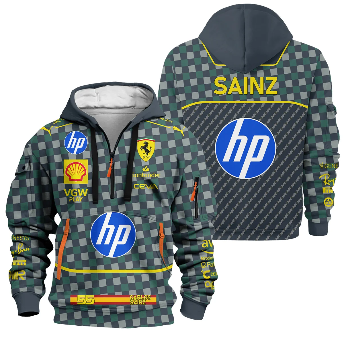 2024 Italian GP Carlos Sainz Racing Suit Ferrari F1 Hoodie Half Zip Unisex Motorsport Apparel BLVACS190825A5HDF