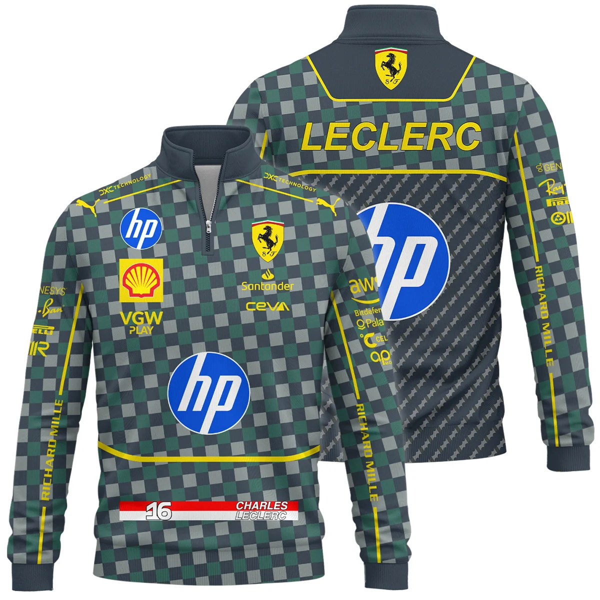 2024 Italian GP Charles Leclerc Racing Suit Ferrari F1 Quarter-Zip Sweatshirt Unisex Motorsport Apparel BLVACL190825A14QZS