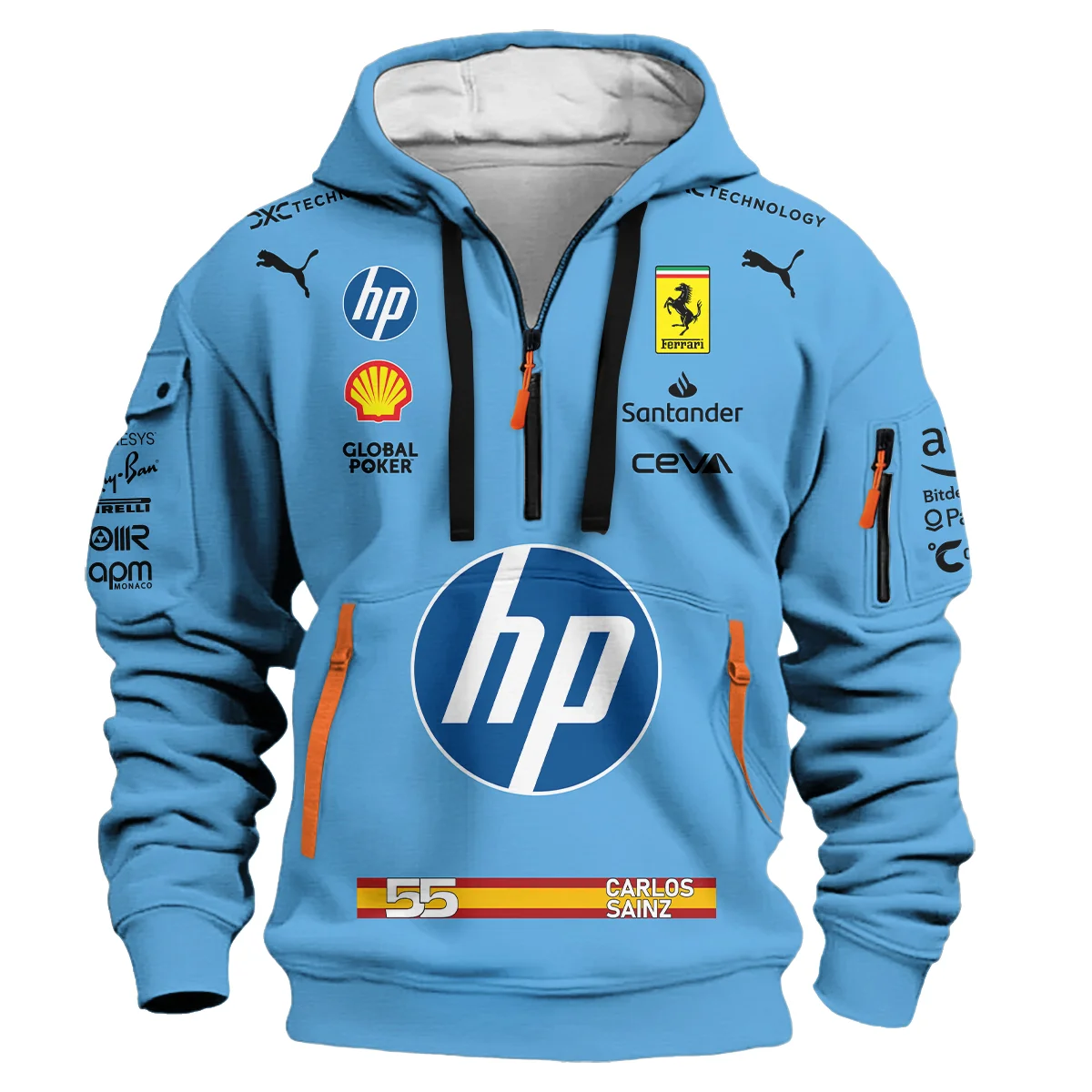 2024 Miami GP Carlos Sainz Racing Suit Ferrari F1 Hoodie Half Zip BLVACS190825A6HDF - Image 2