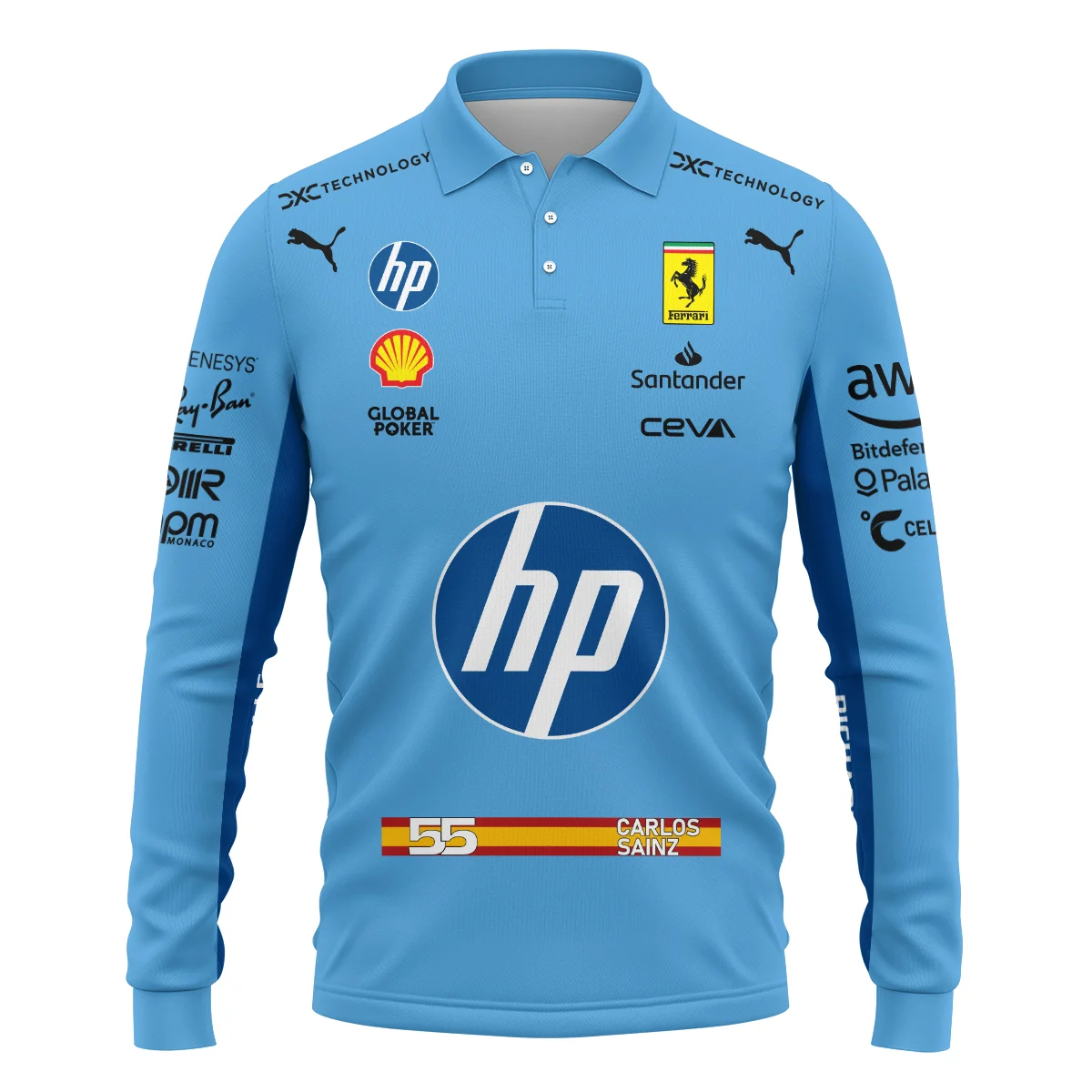 2024 Miami GP Carlos Sainz Racing Suit Ferrari F1 Long Polo Shirt BLVACS190825A6LPL - Image 2