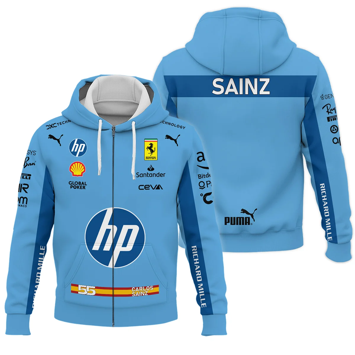 2024 Miami GP Carlos Sainz Racing Suit Ferrari F1 Zipper Hoodie BLVACS190825A6ZHD