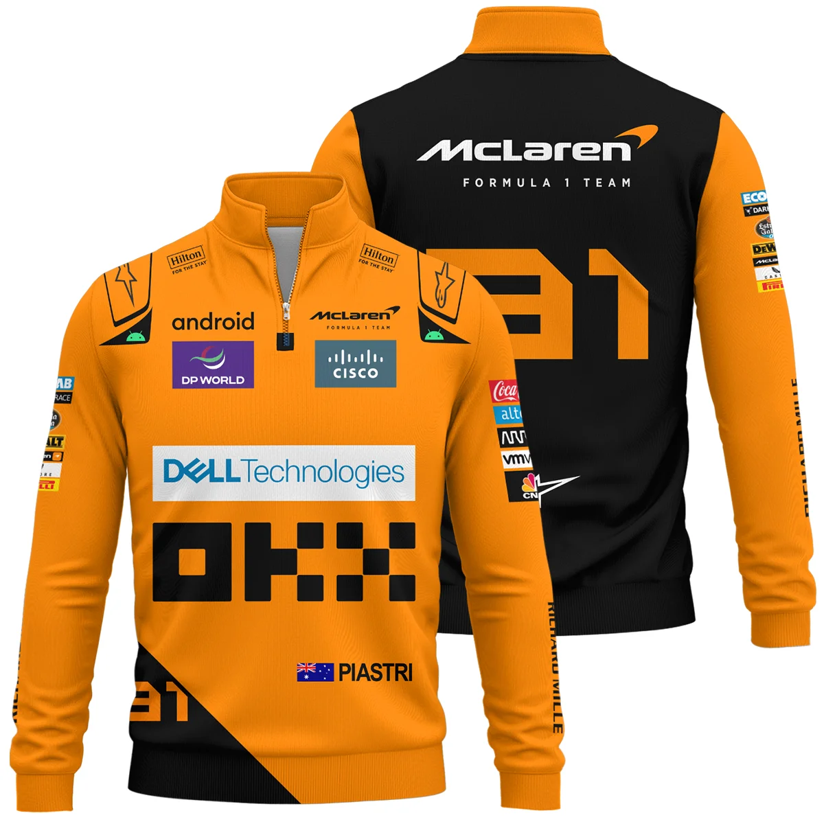 2024 Oscar Piastri Racing Suit McLaren F1 Quarter-Zip Sweatshirt Unisex Motorsport Apparel BLVAOP150825A5QZS