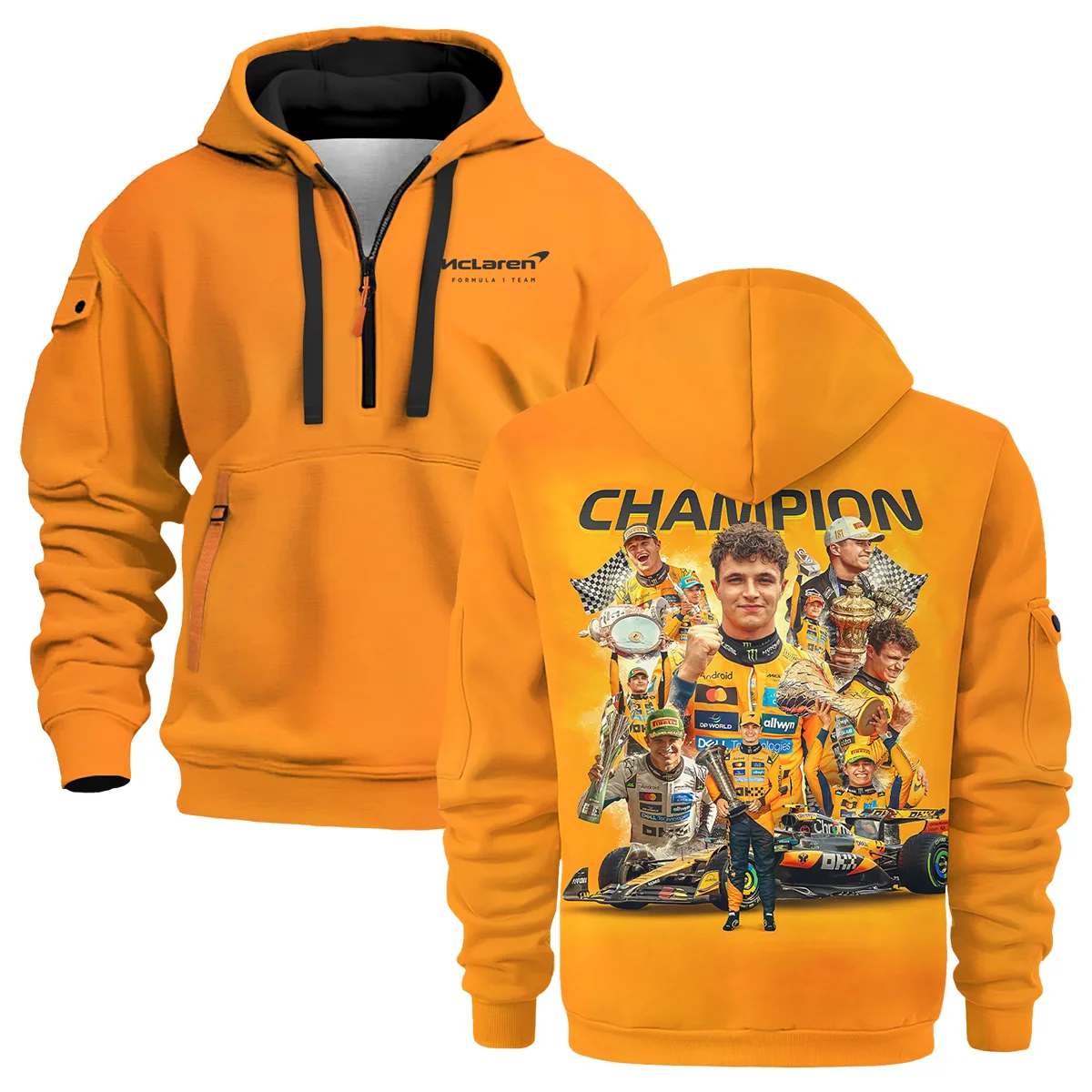 2025 Champion Lando Norris McLaren F1 Team Hoodie Half Zip Unisex Motorsport Apparel BLNRWDCA12HDF