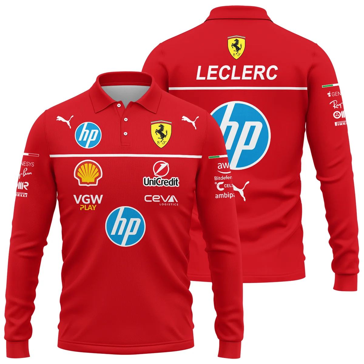 2025 Charles Leclerc Racing Suit Ferrari F1 Long Polo Shirt Unisex Motorsport Apparel BLVACL260825A7LPL
