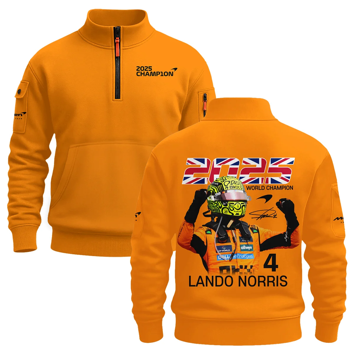 2025 Driver Champion Lando Norris McLaren F1 Team Sweatshirt Zipper Unisex Motorsport Apparel BLNRWDCA9SHZ