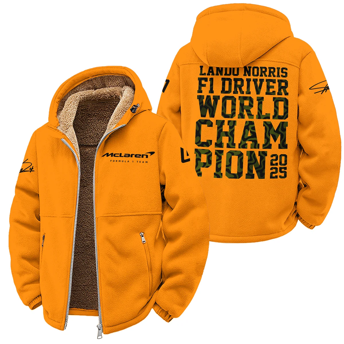 2025 F1 Driver Champion Lando Norris McLaren F1 Team Winter Fleece Jacket Unisex Motorsport Apparel BLNRWDCA6WFJ