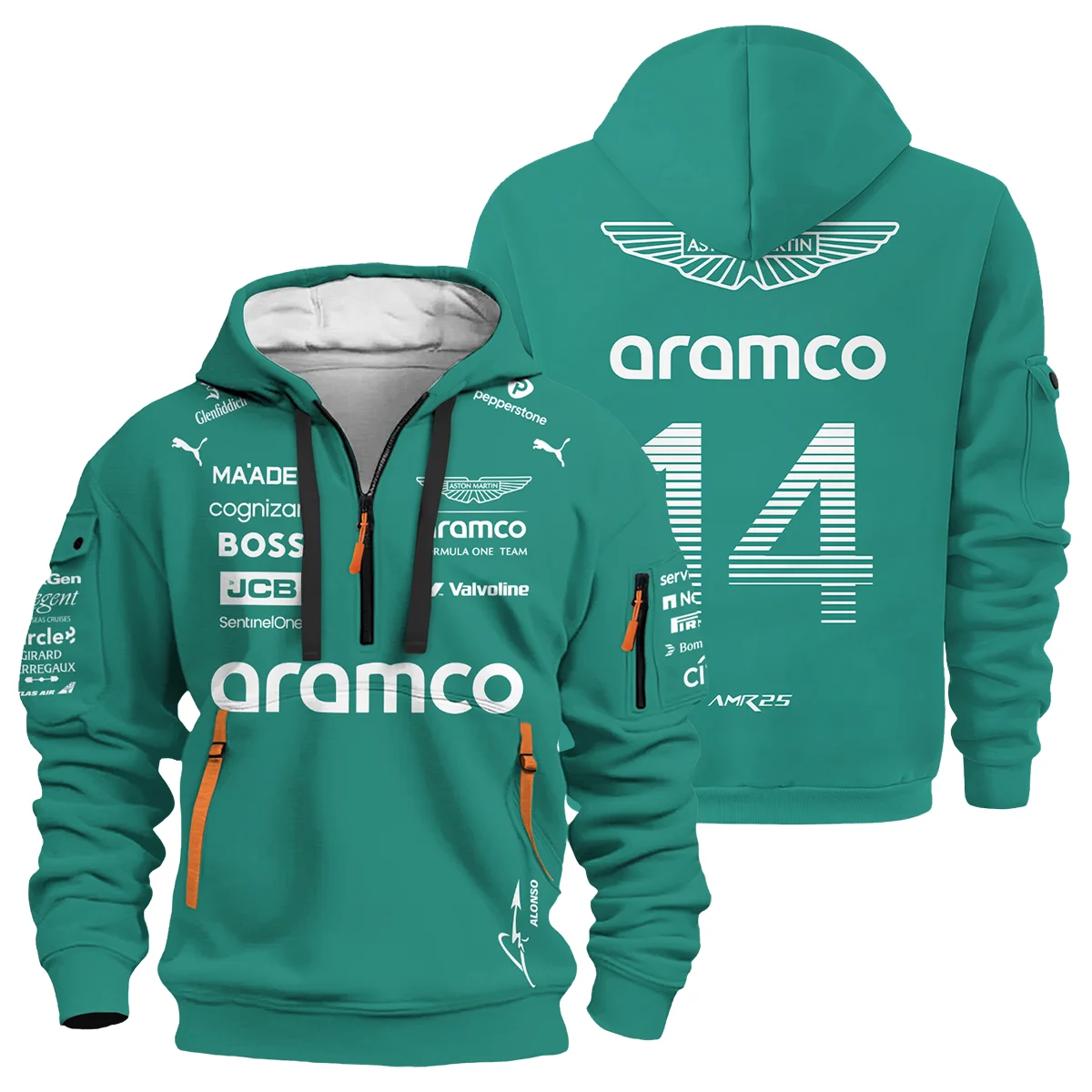 2025 Fernando Alonso Racing Suit Aston Martin F1 Hoodie Half Zip BLVAFA030925A11HDF