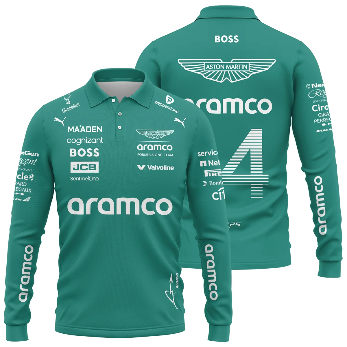 2025 Fernando Alonso Racing Suit Aston Martin F1 Long Polo Shirt BLVAFA030925A11LPL