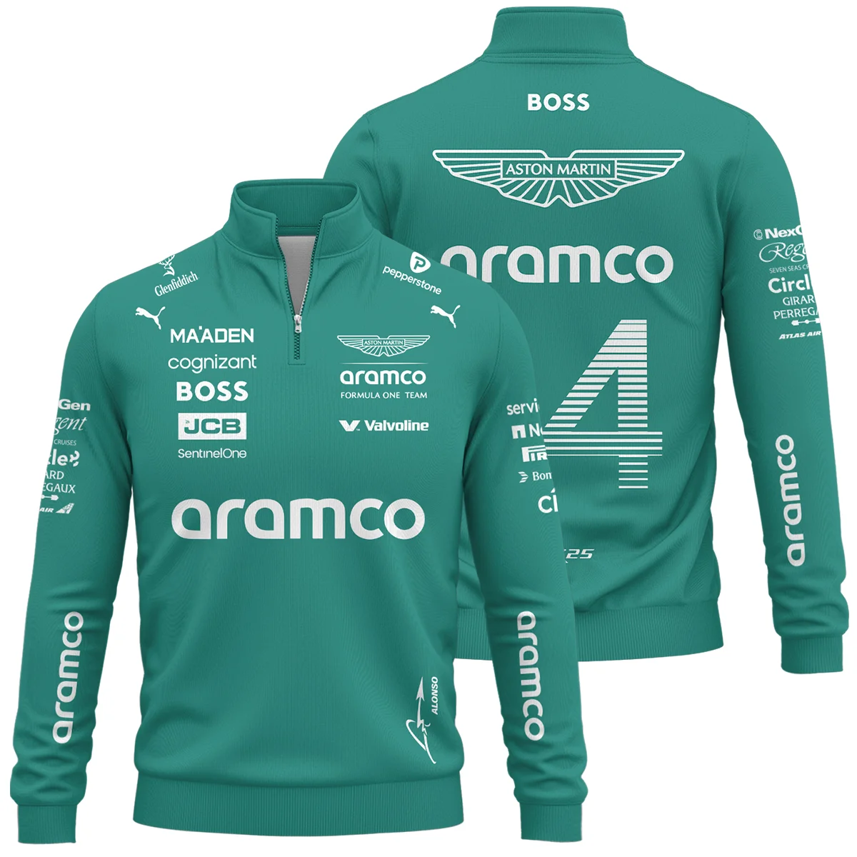 2025 Fernando Alonso Racing Suit Aston Martin F1 Quarter-Zip Sweatshirt BLVAFA030925A11QZS