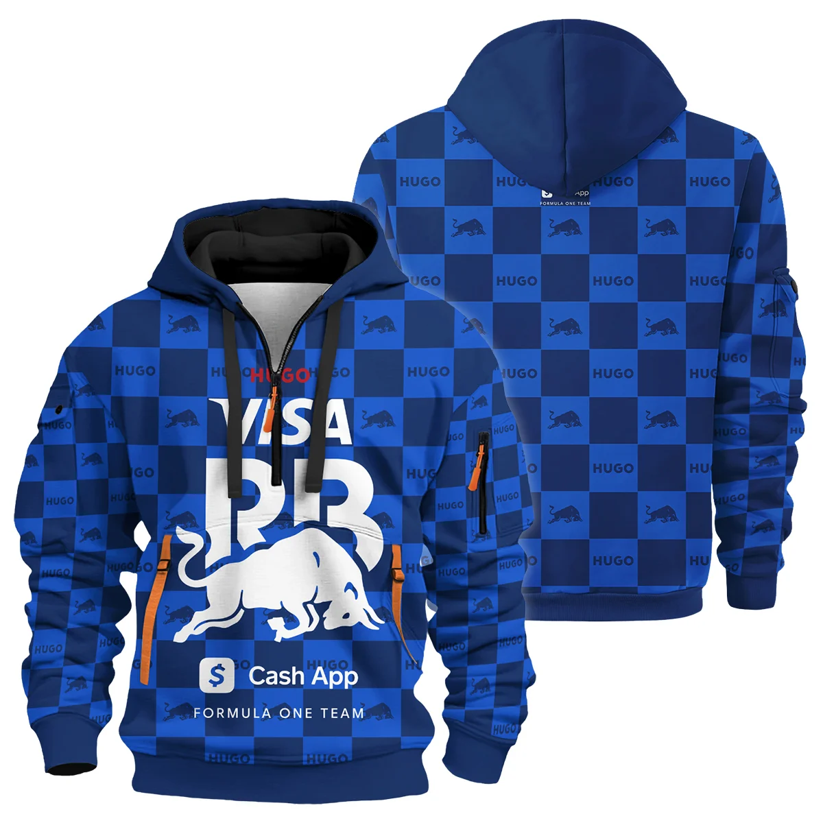 2025 Hugo Soccer Style Racing Bulls F1 Hoodie Half Zip Unisex Motorsport Apparel BLVA021225RCBHDF