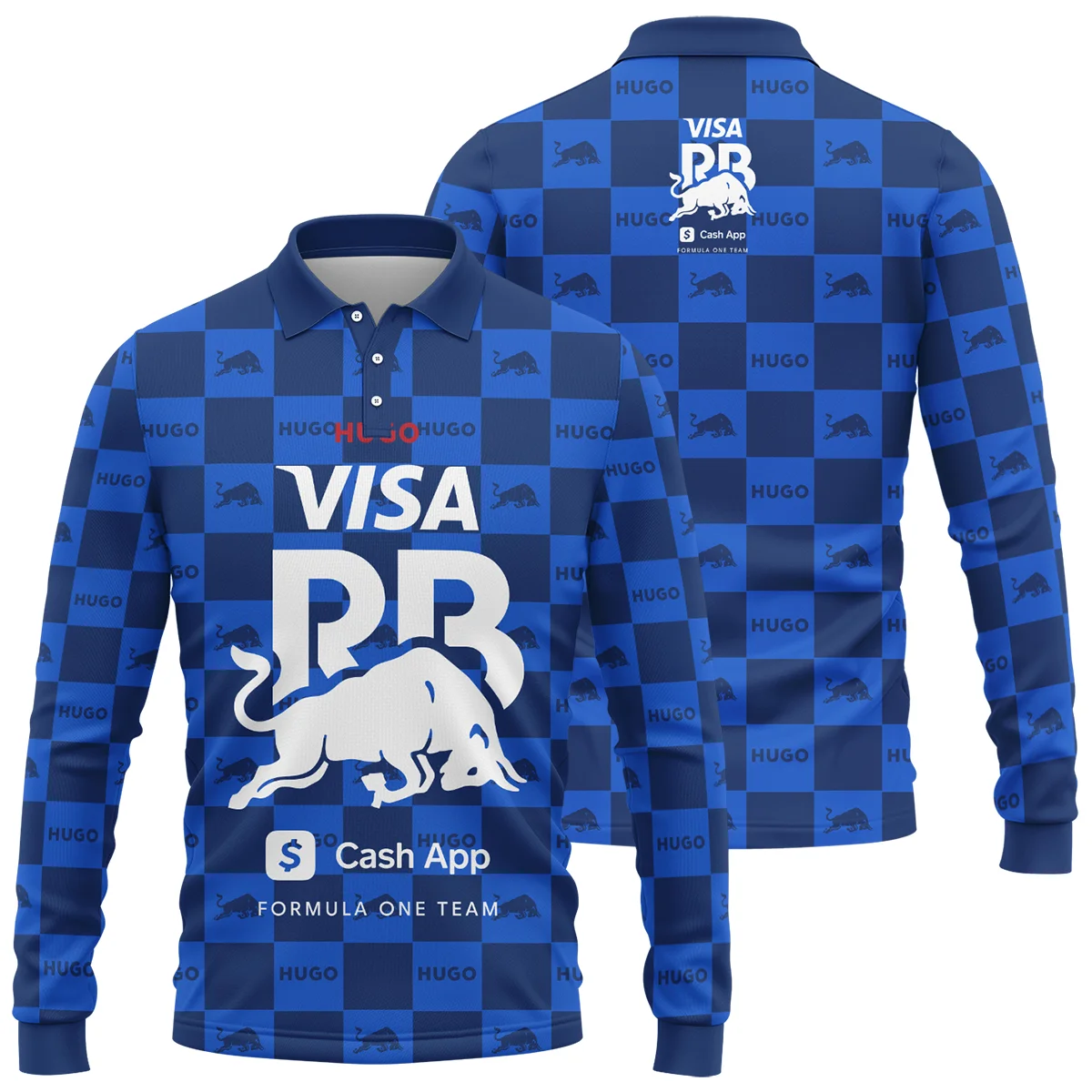 2025 Hugo Soccer Style Racing Bulls F1 Long Polo Shirt Unisex Motorsport Apparel BLVA021225RCUnisex Motorsport Apparel BLPL