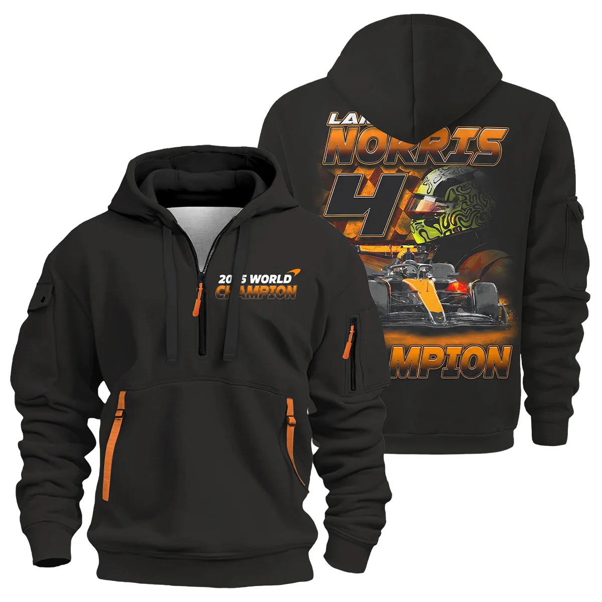 2025 Lando Norris 4 World Champion McLaren F1 Team Hoodie Half Zip Unisex Motorsport Apparel BLNRWDCA8HDF