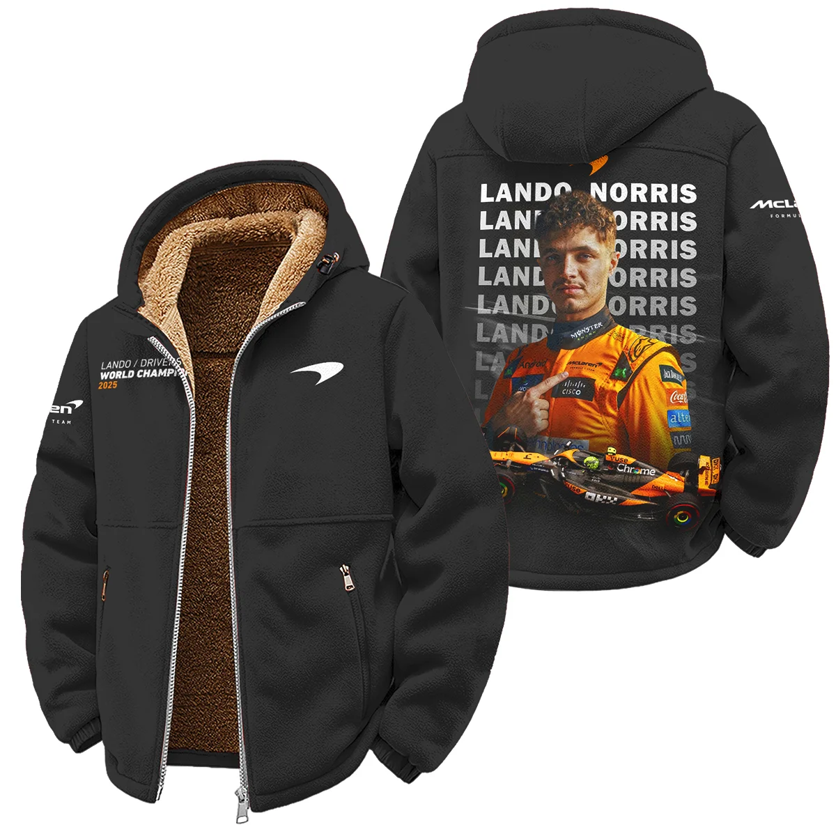 2025 MCL39 Champion Lando Norris McLaren F1 Team Winter Fleece Jacket Unisex Motorsport Apparel BLNRWDCA13WFJ
