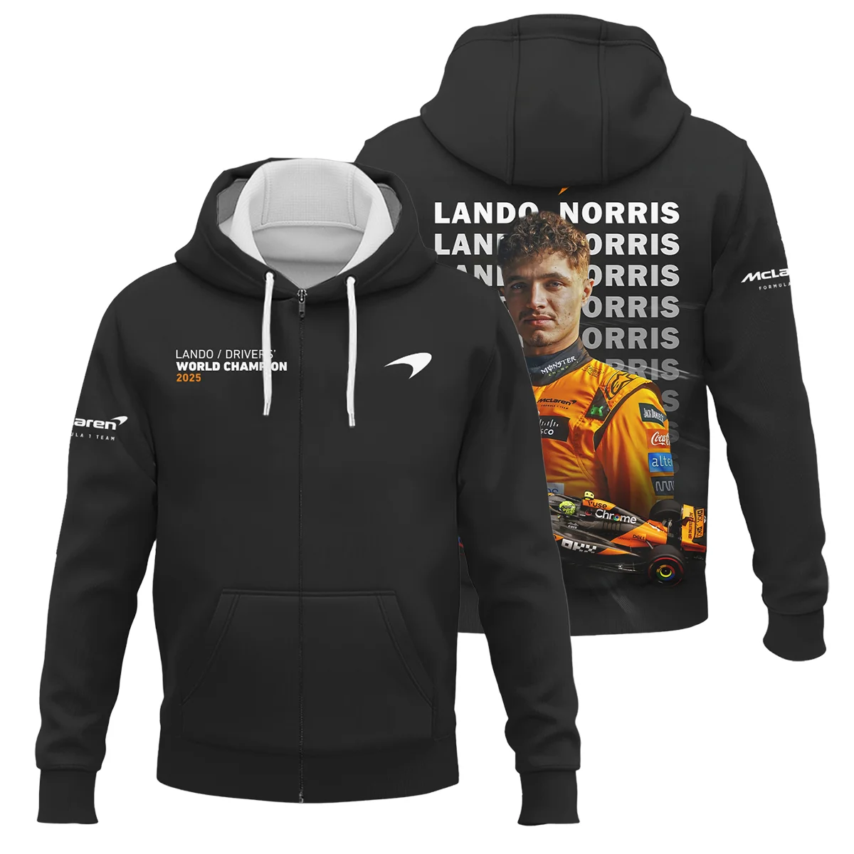 2025 MCL39 Champion Lando Norris McLaren F1 Team Zipper Hoodie Unisex Motorsport Apparel BLNRWDCA13ZHD