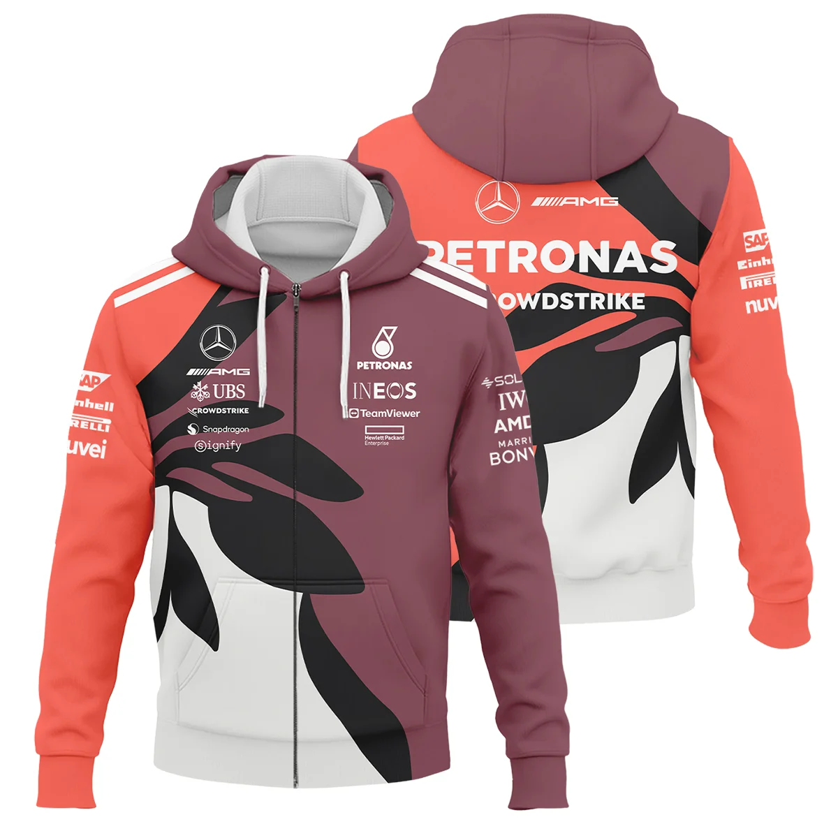 2025 Miami Floral Mercedes-AMG Petronas F1 Logo Zipper Hoodie Unisex Motorsport Apparel BLMER6525A3ZHD