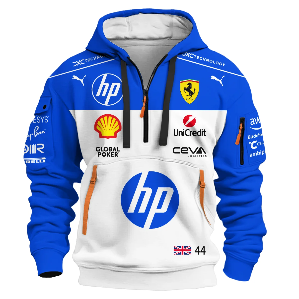 2025 Miami GP Lewis Hamilton Racing Suit Ferrari F1 Hoodie Half Zipper BLVALH180825A1HDF - Image 2