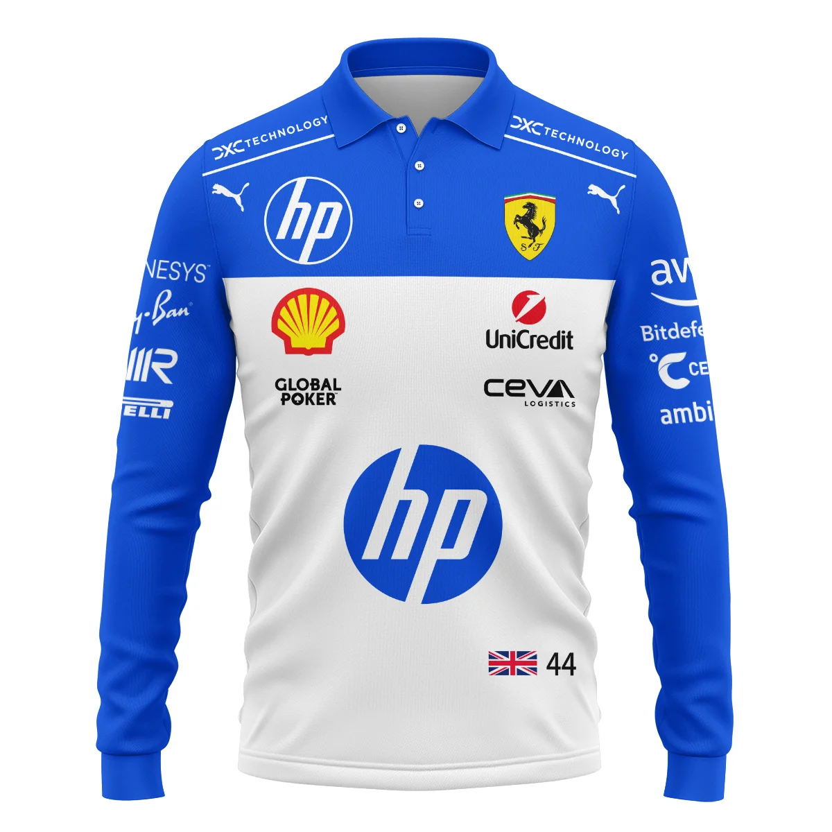 2025 Miami GP Lewis Hamilton Racing Suit Ferrari F1 Long Polo Shirt BLVALH180825A1LPL - Image 2