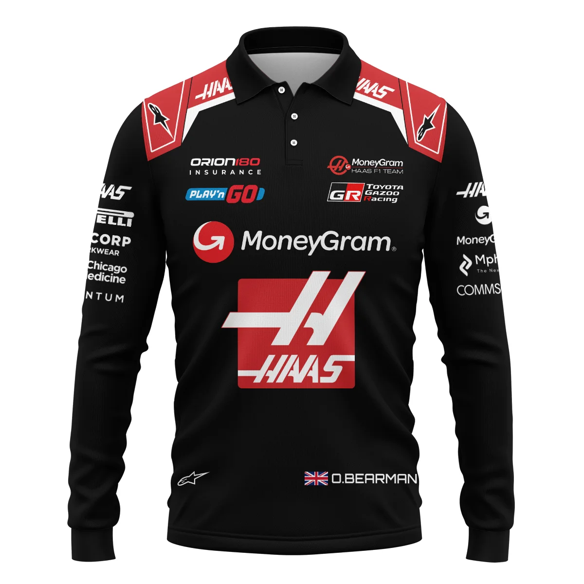 Alternative view of 2025 Oliver Bearman Race Suit Haas F1 Team - Long Polo Shirt BLOB151125A1LPL