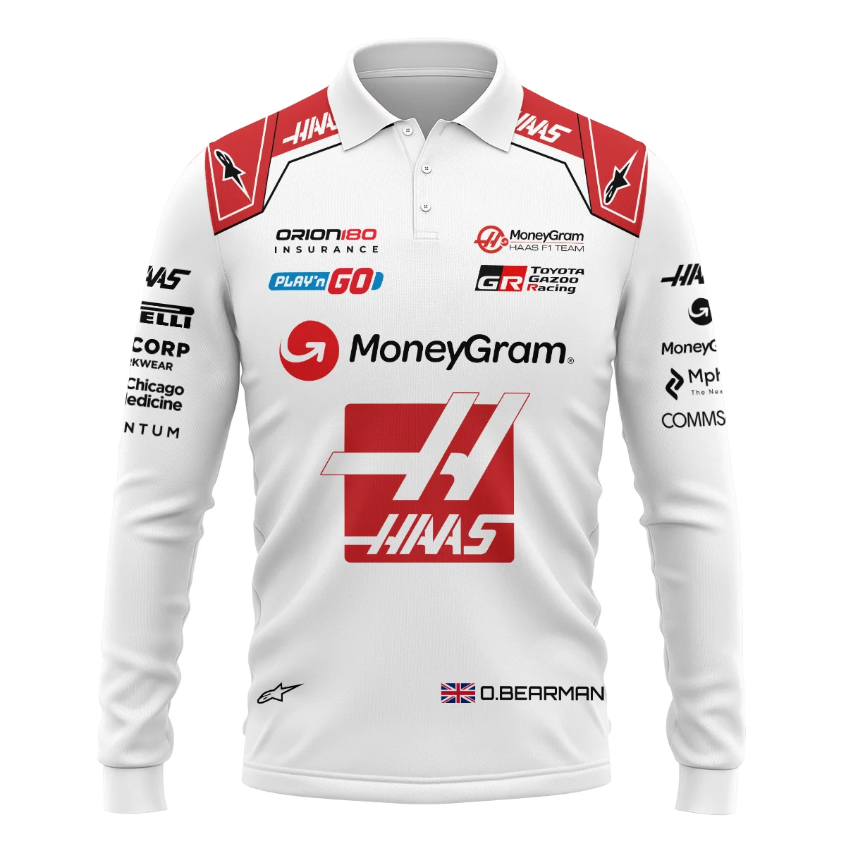 Alternative view of 2025 Oliver Bearman Race Suit Haas F1 Team - Long Polo Shirt BLOB151125A2LPL