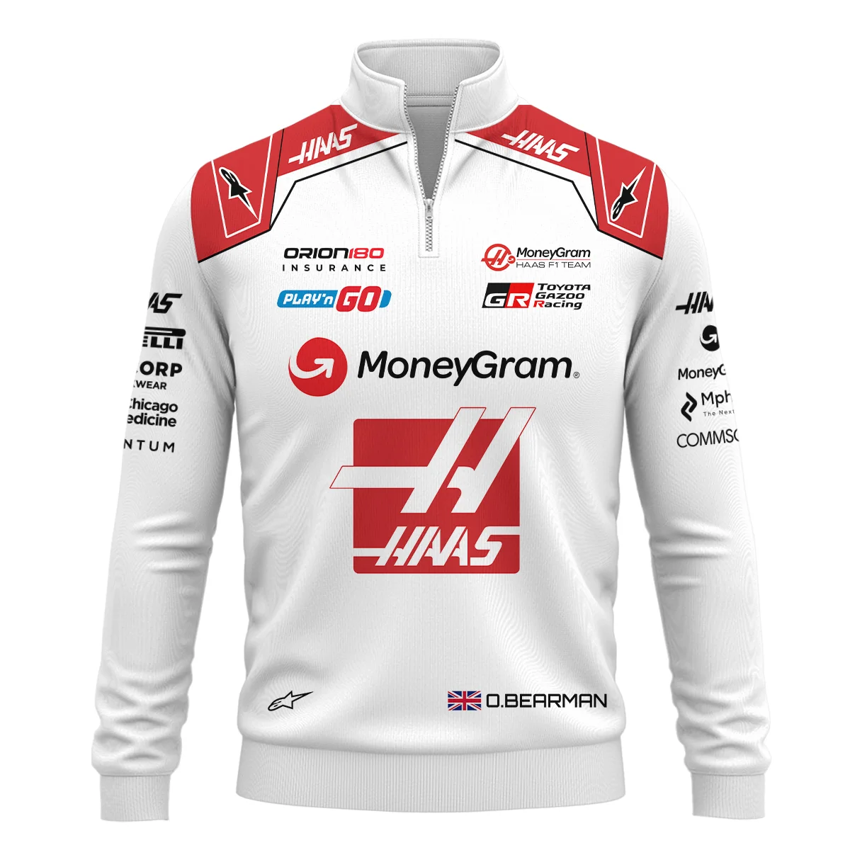 Alternative view of 2025 Oliver Bearman Race Suit Haas F1 Team - Quarter-Zip Sweatshirt BLOB151125A2QZS