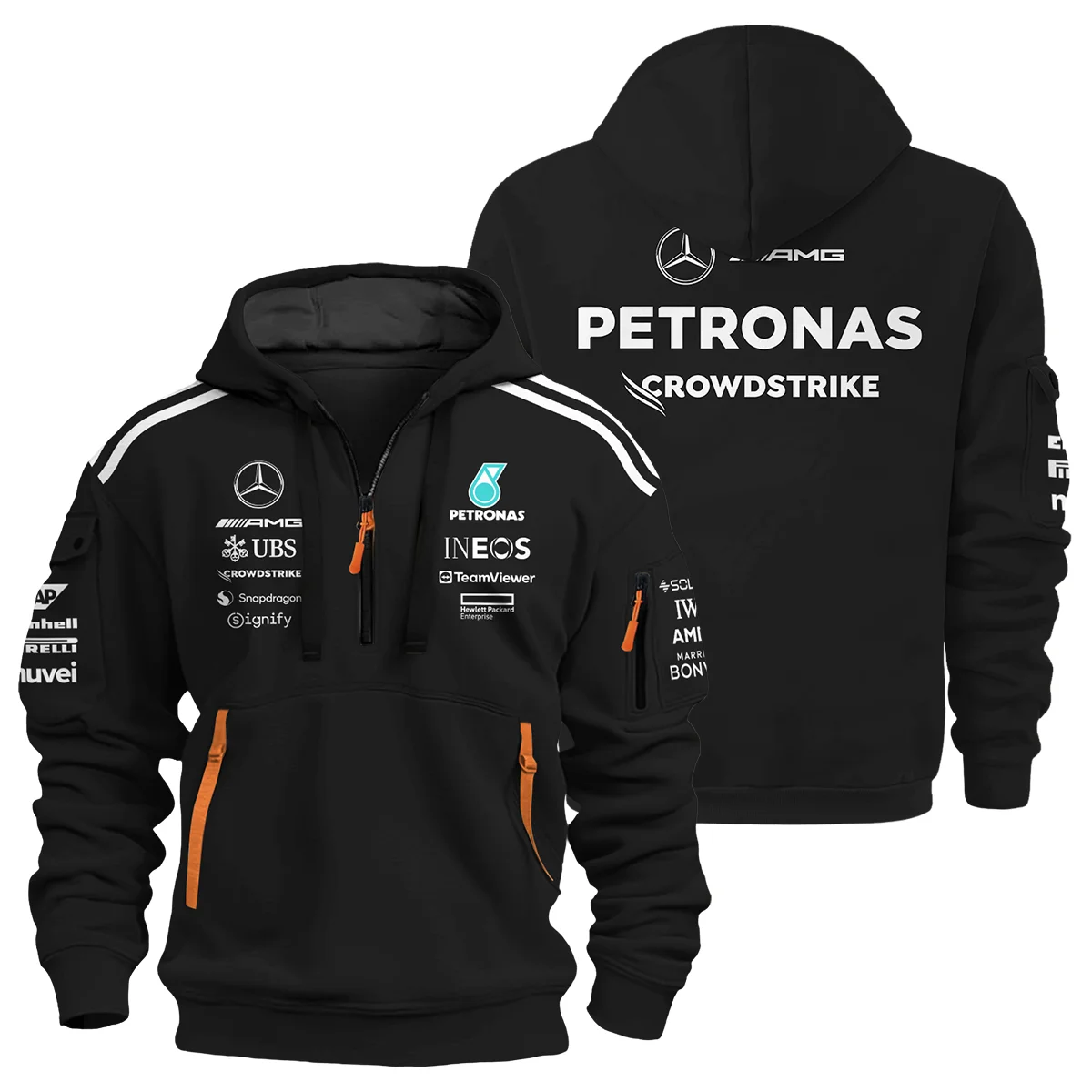 2025 Team Mercedes-AMG Petronas F1 Logo Hoodie Half Zip Unisex Motorsport Apparel BLMER6525A13HZ