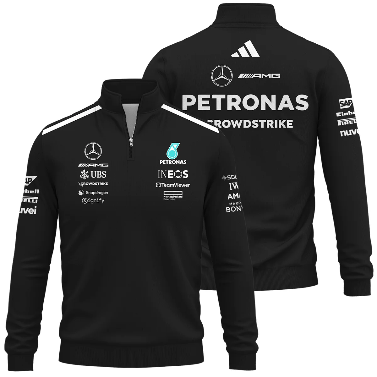 2025 Team Mercedes-AMG Petronas F1 Quarter-Zip Sweatshirt All Over Prints Unisex Motorsport Apparel BLMER6525A1QTZ