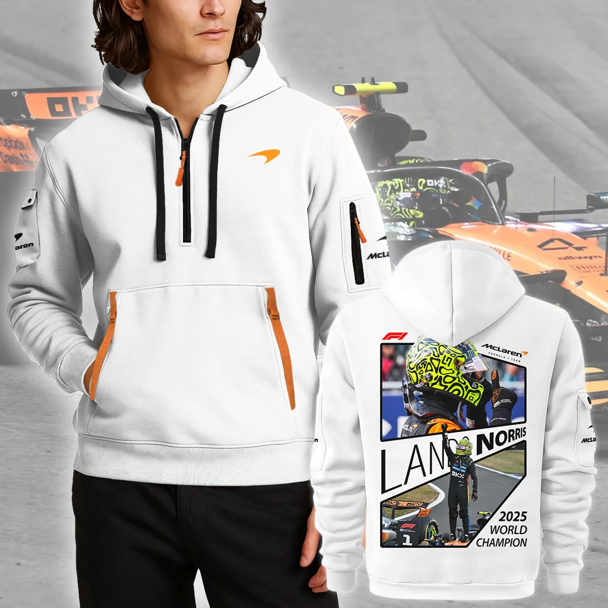 2025 WDC Lando Norris McLaren F1 Team Hoodie Half Zip BLNRWDCA4HDF - Image 4