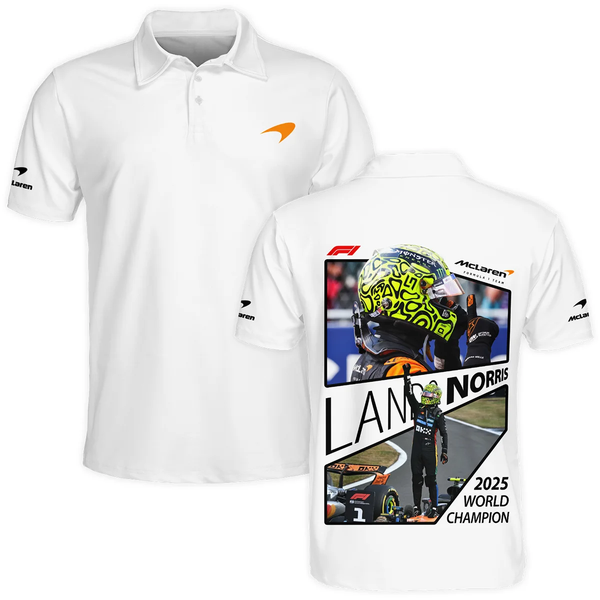 2025 WDC Lando Norris McLaren F1 Team Polo Shirt Unisex Motorsport Apparel BLNRWDCA4PL