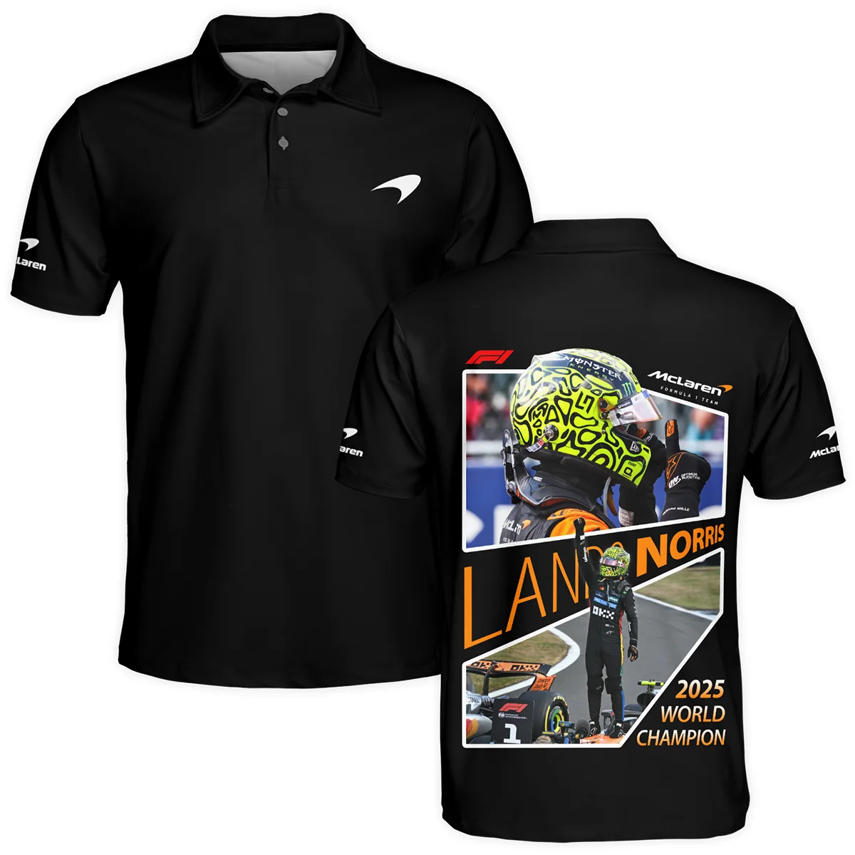 2025 WDC Lando Norris McLaren F1 Team Polo Shirt Unisex Motorsport Apparel BLNRWDCA5PL