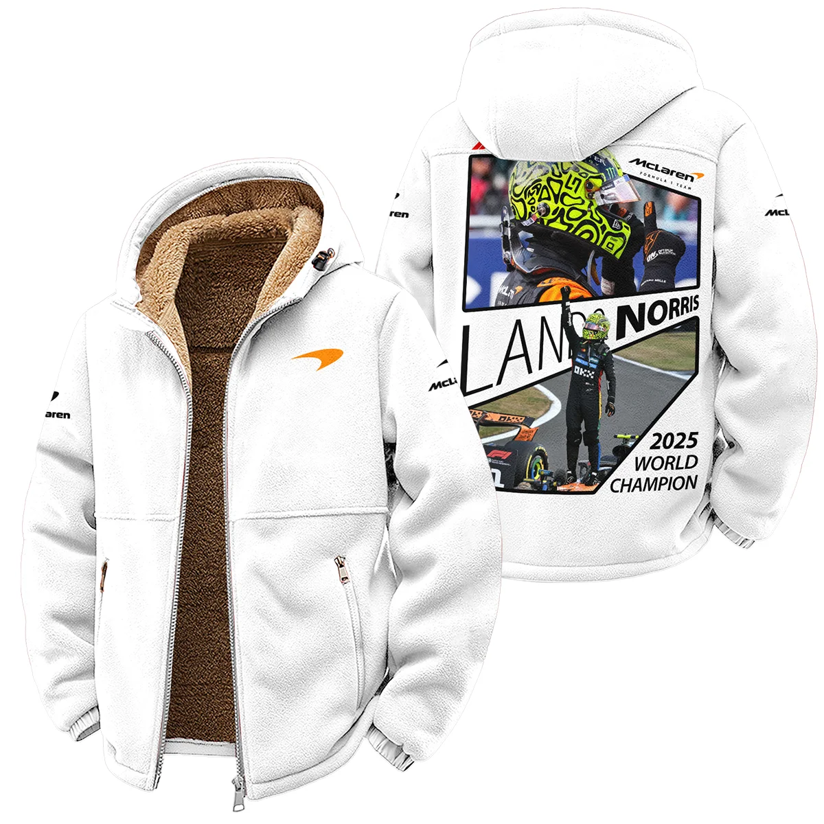 2025 WDC Lando Norris McLaren F1 Team Winter Fleece Jacket Unisex Motorsport Apparel BLNRWDCA4WFJ