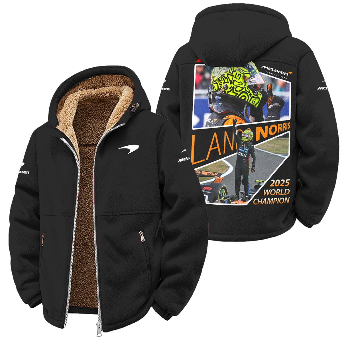 2025 WDC Lando Norris McLaren F1 Team Winter Fleece Jacket Unisex Motorsport Apparel BLNRWDCA5WFJ