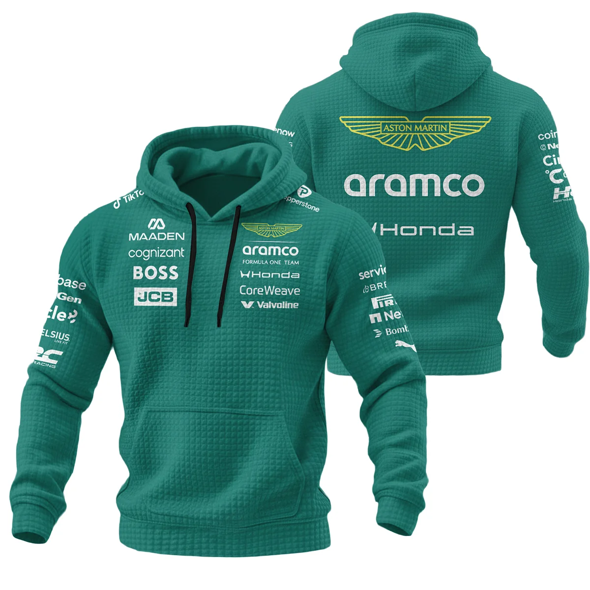 2026 Aston Martin F1 Teamwear Hoodie Quilted Waffle Unisex Motorsport Apparel BLVAAM12226A1HQW