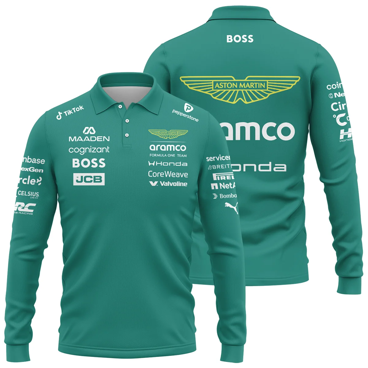 2026 Aston Martin F1 Teamwear Long Polo Shirt Unisex Motorsport Apparel BLVAAM12226A1LPL