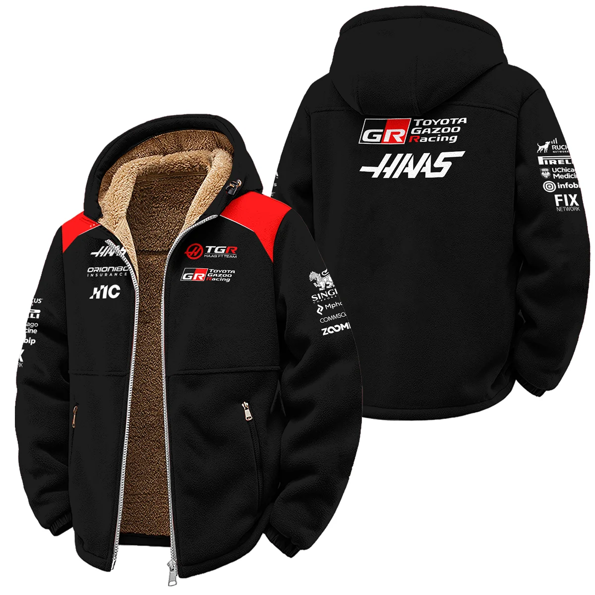 2026 Haas F1 Teamwear Winter Fleece Jacket Unisex Motorsport Apparel BLVAHAAS9226A1WFJ - Unisex Motorsport Apparel BLack